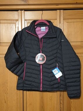 Columbia Black Women's Packable Puffer Jacket with Pink Accents
